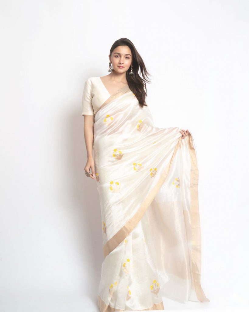 Buy Off White Weaving Engagement Saree Online